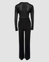 Round Neck Long Sleeve Vertical Pit Texture Top and Casual Wide Leg Pants Set black