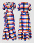 Colorful Plaid Print Overlap V-Neck Puff Sleeve Wrap Lace-Up Vacation Dress Casual Bow Tie Waist Ruffle Hem Maxi Dress Multicolor