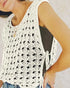 Round Neck Sleeveless Hollow-out Crochet Sweater Casual Tie Side Breathable Crop Top beige