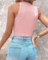 O-Neck Sleeveless Basic Slim Fit Skinny Tank Casual Top(Without Pads) pink