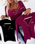 Lace-Up V-Neck Long Sleeve Ribbed Knit Shirt Casual Slim Fit Top Dark Red
