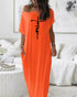 Letter Print Short Sleeve Maxi Dress orange