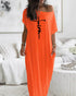 Letter Print Short Sleeve Maxi Dress orange