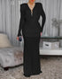 Cowl Neck Ruched Zipper Back Slim Fit Maxi Dress Casual Padded Shoulders Backless Evening Dress black