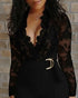 Crochet Lace Trim Deep V-Neck Floral Lace Spliced Ovearalls Casual Zipper Back Seam Front Jumpsuit with Belt black