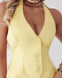 2 Pieces Outfit V-Neck Button Front Bow Tie Back Sleeveless Backless Top and Casual Elastic Back Waist Zipper Fly Shorts Set yellow
