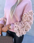 Contrast Sequin Fluffy Detail Long Sleeve Knit Sweater Casual Pullover Top pink
