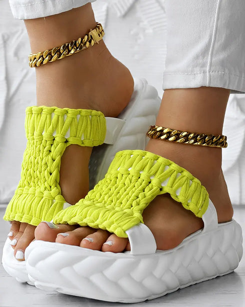 Braided Hollow Out Slippers Summer Sandals light green