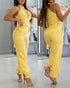 2 Pieces Outfits Sleeveless High Neck Cargo Pockets Design Top and Casual Cuffed Long Pants Set yellow