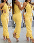 2 Pieces Outfits Sleeveless High Neck Cargo Pockets Design Top and Casual Cuffed Long Pants Set yellow