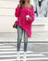V-Neck Long Sleeve Sweater Fringe Pullover Casual Tassel Fall Winter Top hot pink