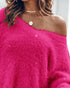 V-Neck Long Sleeve Sweater Fringe Pullover Casual Tassel Fall Winter Top hot pink