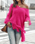 V-Neck Long Sleeve Sweater Fringe Pullover Casual Tassel Fall Winter Top hot pink