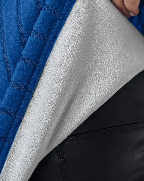 U-Neck Long Sleeve Ribbed Tops Fleece Lined Basic Layering Soft Thermal Tee (No Padding) blue