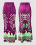 2 Pieces Outfit Tropical Print Lantern Sleeve Cold Shoulder Loose Top and Casual High Waist Fishtail Maxi Skirt Set purple