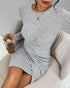 Ruched Bodycon Dress Crew Neck Long Sleeve Casual Ribbed Tight Mini Dresses gray