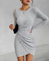 Ruched Bodycon Dress Crew Neck Long Sleeve Casual Ribbed Tight Mini Dresses gray