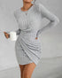 Ruched Bodycon Dress Crew Neck Long Sleeve Casual Ribbed Tight Mini Dresses gray
