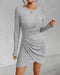Ruched Bodycon Dress Crew Neck Long Sleeve Casual Ribbed Tight Mini Dresses gray