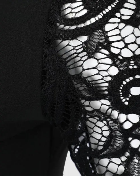 Mock Neck Long Sleeve Rhinestone Decor Top black