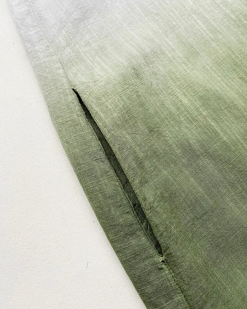 2 Pieces Outfit Ombre Print Long Sleeve Blouse and Casual High Waist Wide Leg Pants Set (Without Belt) dark green