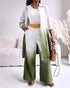 2 Pieces Outfit Ombre Print Long Sleeve Blouse and Casual High Waist Wide Leg Pants Set (Without Belt) dark green