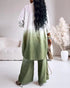 2 Pieces Outfit Ombre Print Long Sleeve Blouse and Casual High Waist Wide Leg Pants Set (Without Belt) dark green
