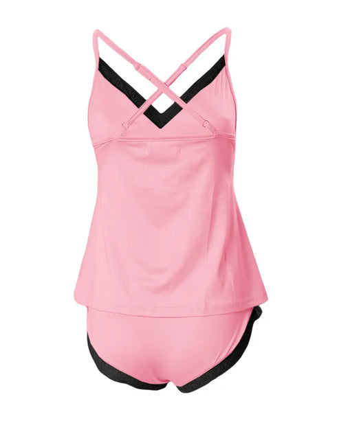 Lace Trim Bowknot Decor V-Neck Cami Set pink