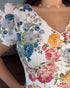 Floral Print V Neck Puff Sleeve Maxi Dress A-Line Flowy Casual Dress With Pockets white
