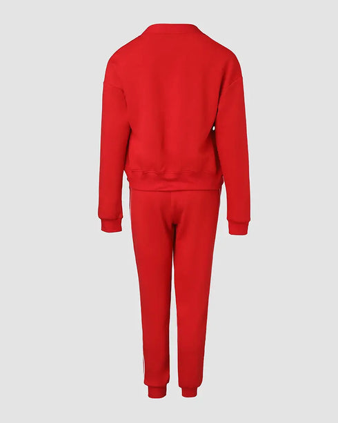 3 Pieces Outfit Snap Buttons Front Coat and Elastic Waist Seam Front Stretchy Cuffs Pants Set with Tank Top Casual Contrast Side Striped Tracksuit red