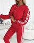3 Pieces Outfit Snap Buttons Front Coat and Elastic Waist Seam Front Stretchy Cuffs Pants Set with Tank Top Casual Contrast Side Striped Tracksuit red