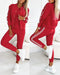 3 Pieces Outfit Snap Buttons Front Coat and Elastic Waist Seam Front Stretchy Cuffs Pants Set with Tank Top Casual Contrast Side Striped Tracksuit red