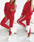 3 Pieces Outfit Snap Buttons Front Coat and Elastic Waist Seam Front Stretchy Cuffs Pants Set with Tank Top Casual Contrast Side Striped Tracksuit red