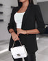 Notched Collar Roll Up Sleeve Blazer Coat black