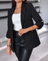 Notched Collar Roll Up Sleeve Blazer Coat black