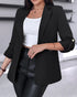 Notched Collar Roll Up Sleeve Blazer Coat black