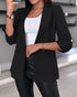 Notched Collar Roll Up Sleeve Blazer Coat black