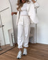 Shawl Collar Long Sleeve Blazer and Drawstring Pants Set white