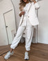 Shawl Collar Long Sleeve Blazer and Drawstring Pants Set white