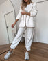 Shawl Collar Long Sleeve Blazer and Drawstring Pants Set white