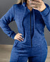 2 Pieces Outfit Long Sleeve Zip Up Drawstring Hoodie Coat and Casual Elastic Waist Seam Front Wide Leg Pants Set dark blue