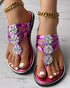 Rhinestone Floral Pattern Hollow Out Flip Flops Slippers hot pink