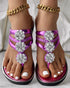 Rhinestone Floral Pattern Hollow Out Flip Flops Slippers hot pink