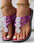 Rhinestone Floral Pattern Hollow Out Flip Flops Slippers hot pink