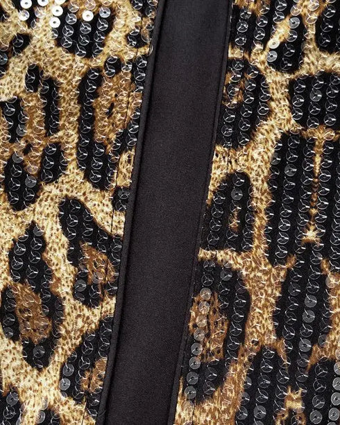 Jacquard & Argyle Pattern Open Front Jacket Casual Crop Coat Leopard