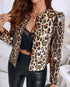 Jacquard & Argyle Pattern Open Front Jacket Casual Crop Coat Leopard