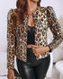 Jacquard & Argyle Pattern Open Front Jacket Casual Crop Coat Leopard