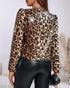 Jacquard & Argyle Pattern Open Front Jacket Casual Crop Coat Leopard