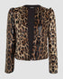 Jacquard & Argyle Pattern Open Front Jacket Casual Crop Coat Leopard