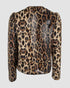 Jacquard & Argyle Pattern Open Front Jacket Casual Crop Coat Leopard